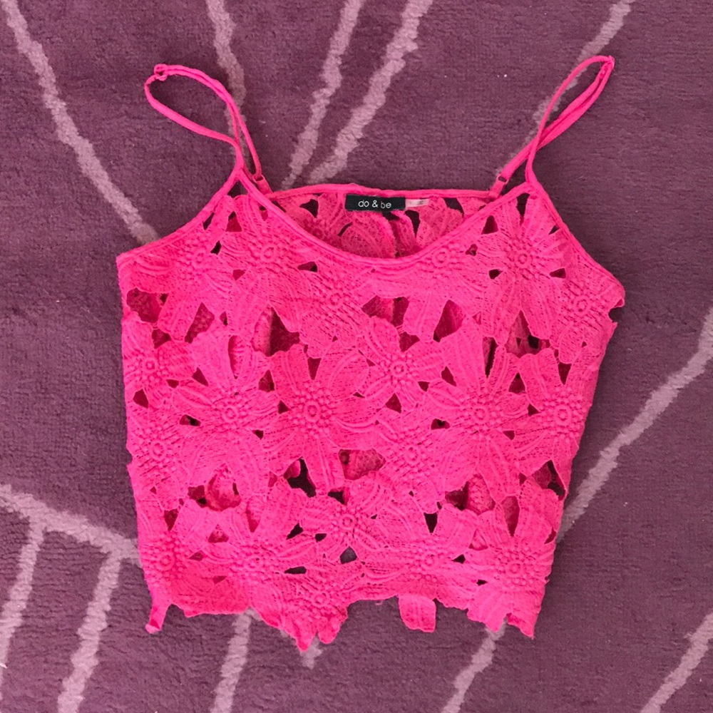 Hot Pink Flower Crop Top Tank - Size M